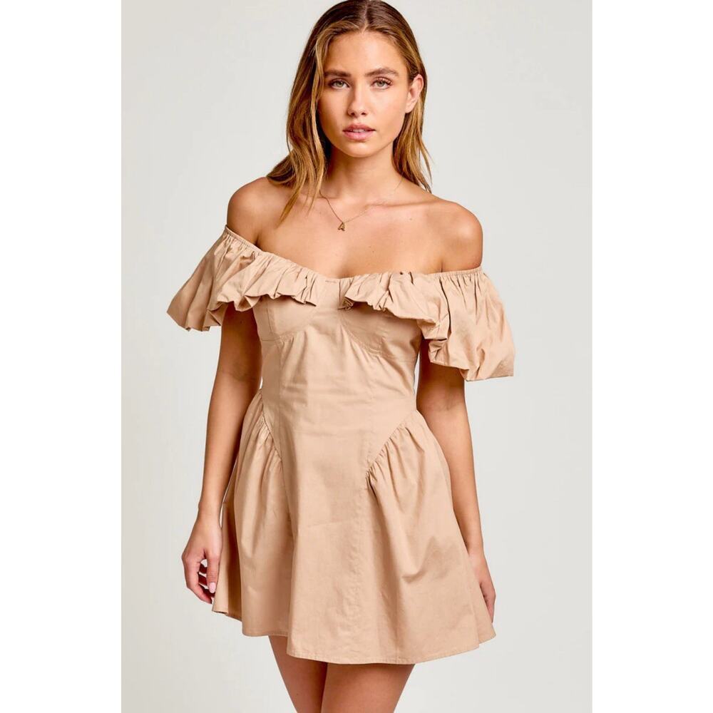 NWT Lelis Revolve Puff Neck Off Shoulder Mini Dress Size Medium 2803